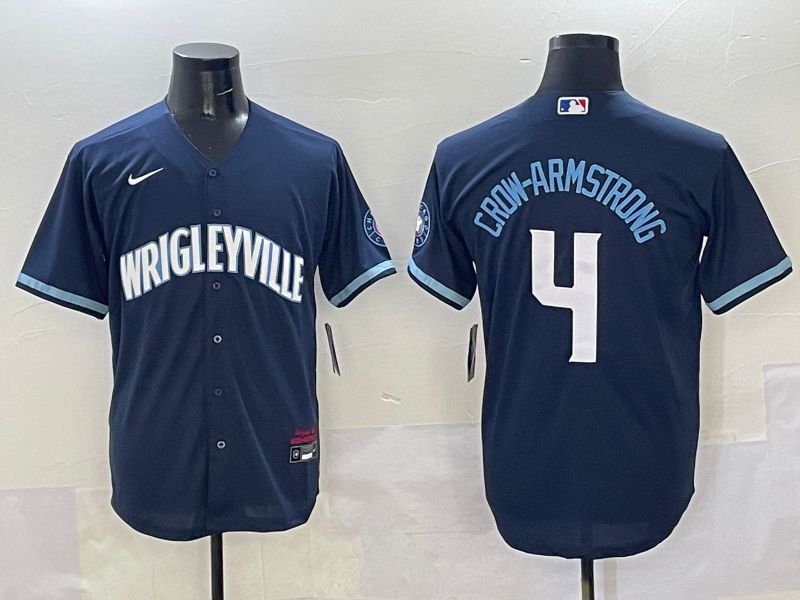 Men Chicago Cubs 4 Crow-Armstrong Dark Blue City Edition 2025 Nike MLB Jersey style 11